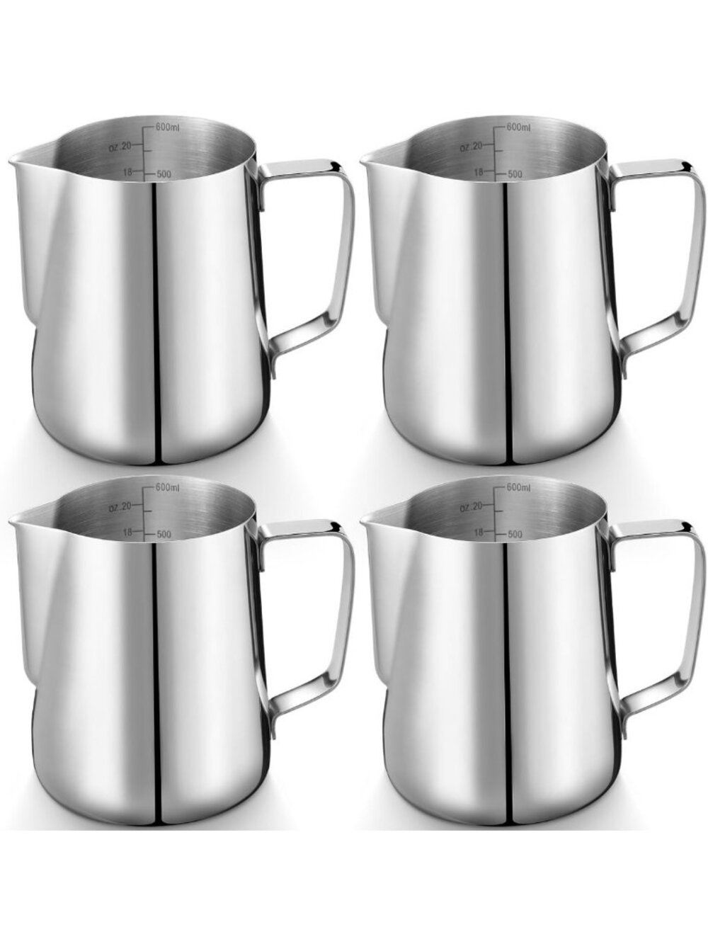 4 Pcs Milk Frothing Pitcher Set - 20 oz Stainless Steel, Silver Coffee Tools